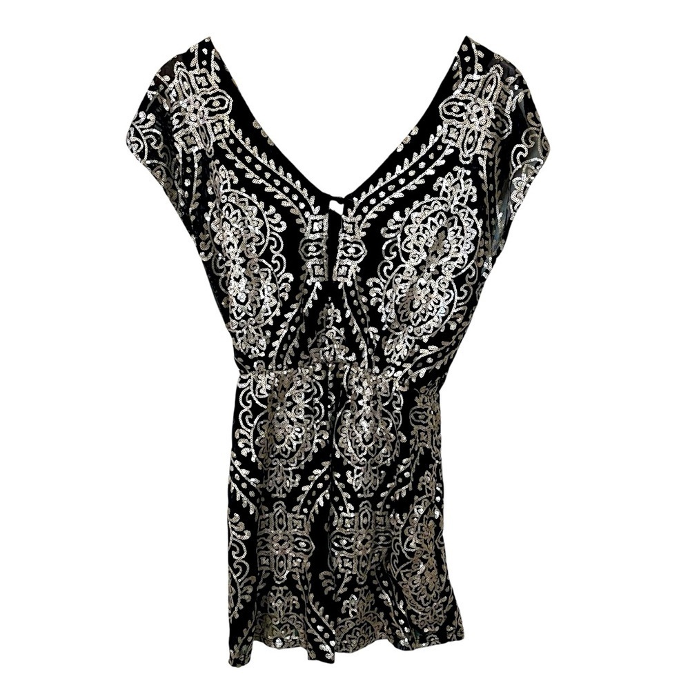 Soulmates Black Romper Gold Sequin Detail Flutter Sleeve Womens Size Small Party